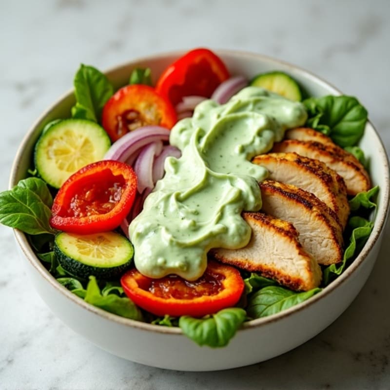 Chicken and Roasted Vegetable Bowl with Creamy Green Goddess Dressing