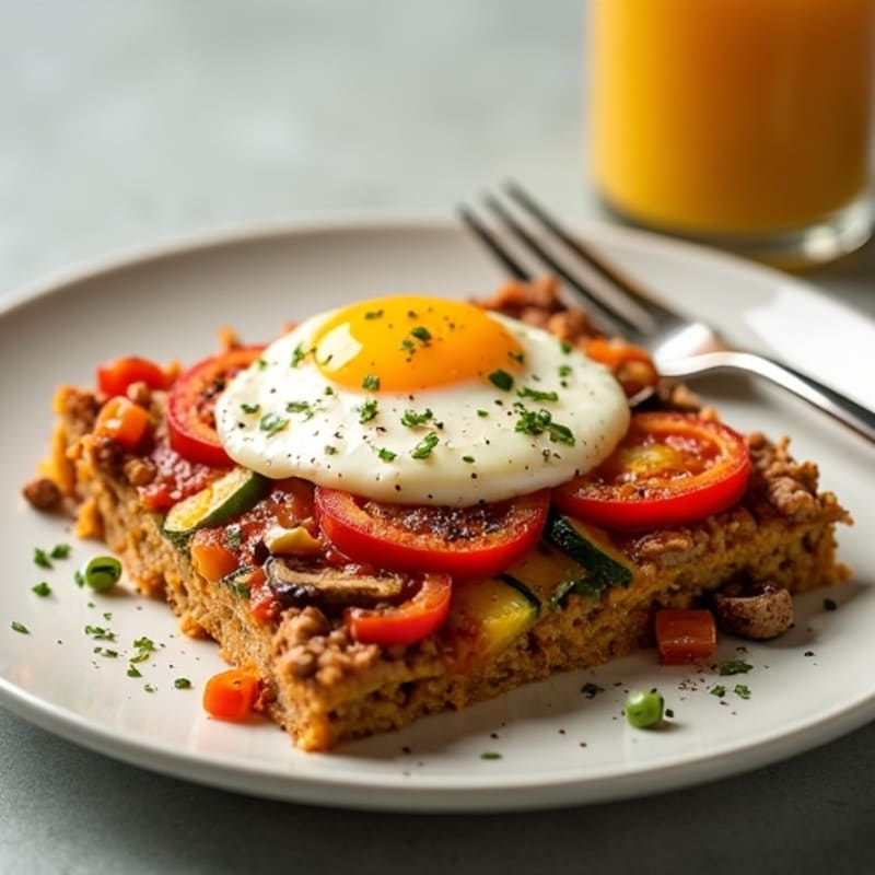 Crustless Pizza Bake with Lean Ground Turkey and Roasted Vegetables