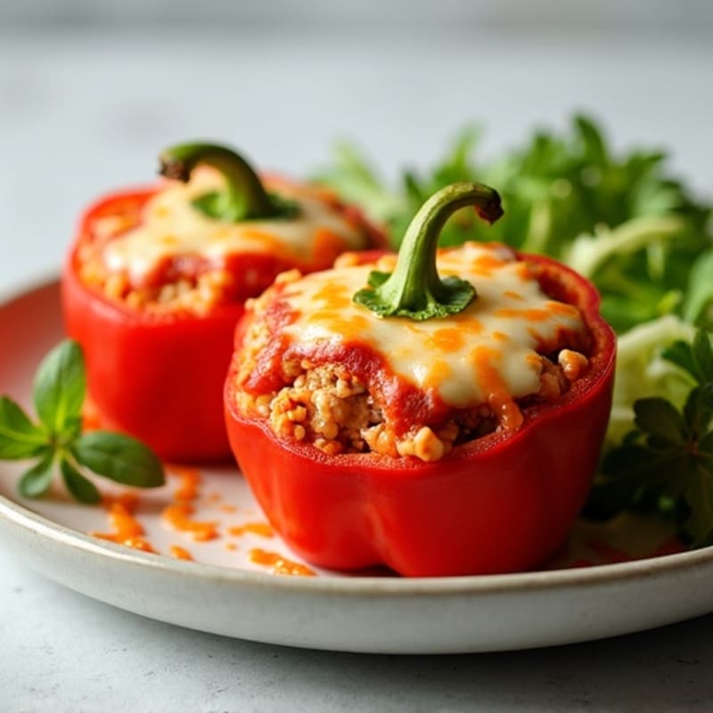 Cheesy Stuffed Bell Peppers with Savory Ground Turkey and Crispy Turkey Pepperoni