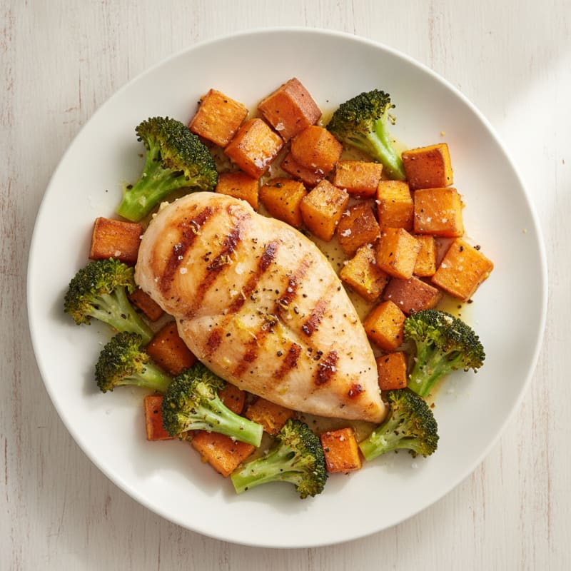 Lemon-Herb Roasted Chicken with Broccoli and Sweet Potatoes