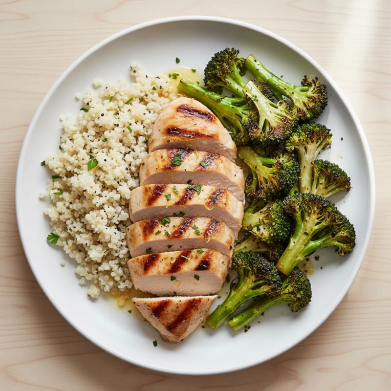 Grilled Chicken Breast with Quinoa and Roasted Broccoli
