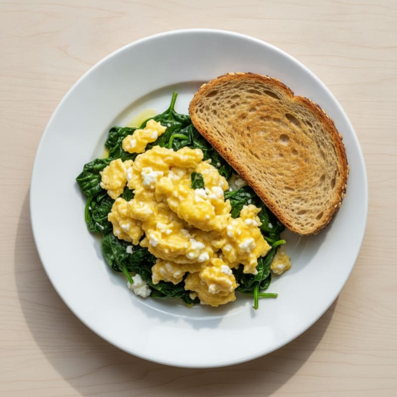 Cottage Cheese Egg Scramble with Sautéed Spinach