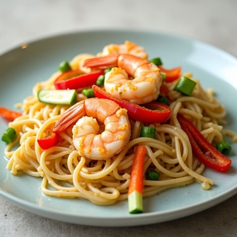 Shrimp with Creamy Peanut Noodles and Crisp Vegetables