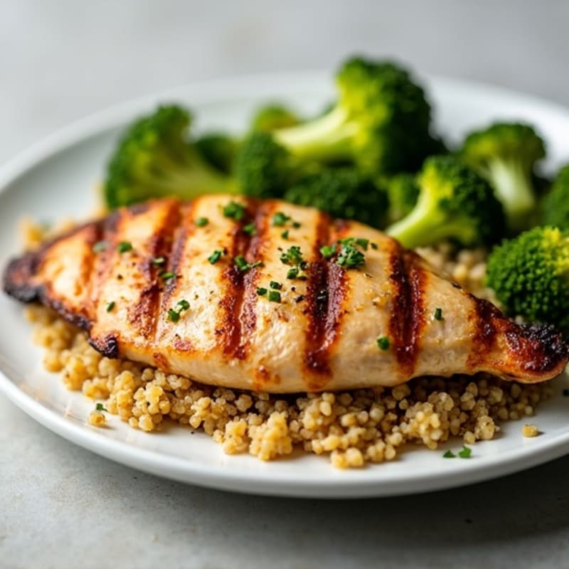Grilled Chicken Breast with Quinoa and Roasted Broccoli