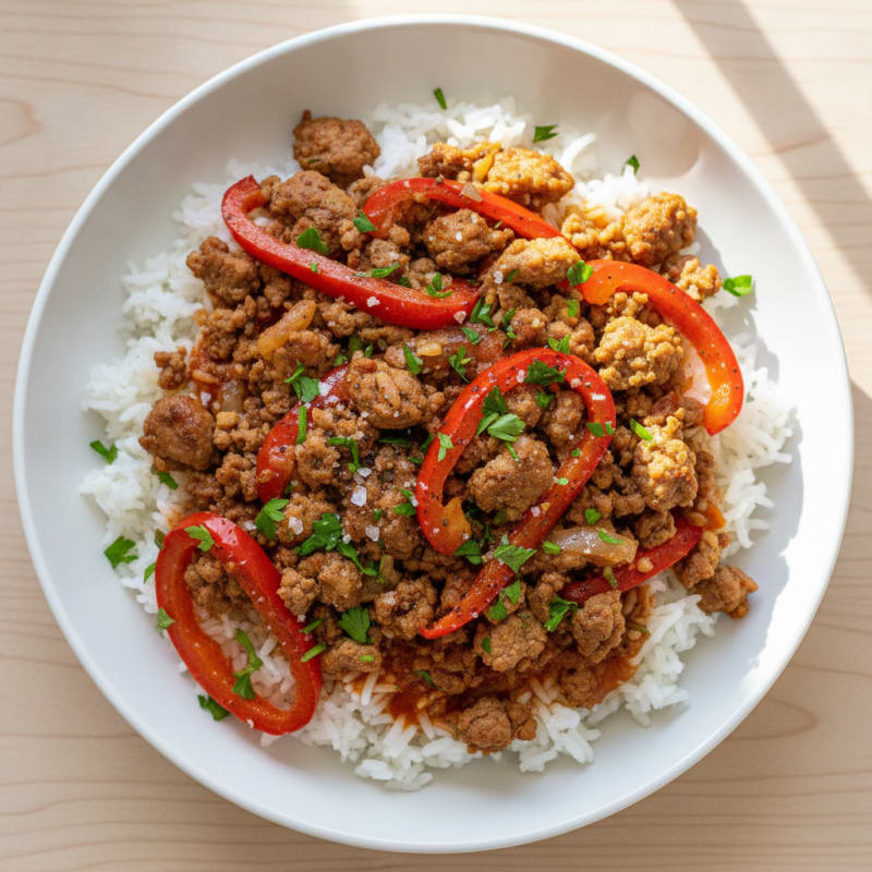 Ground Turkey and Pepper Rice Bowl