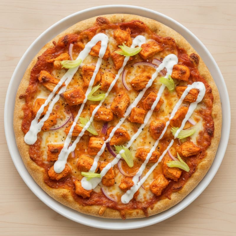 Buffalo Chicken Pizza with Ranch Drizzle