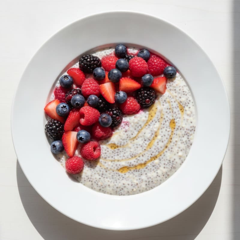 Creamy Vanilla Protein Chia Pudding with Mixed Berries