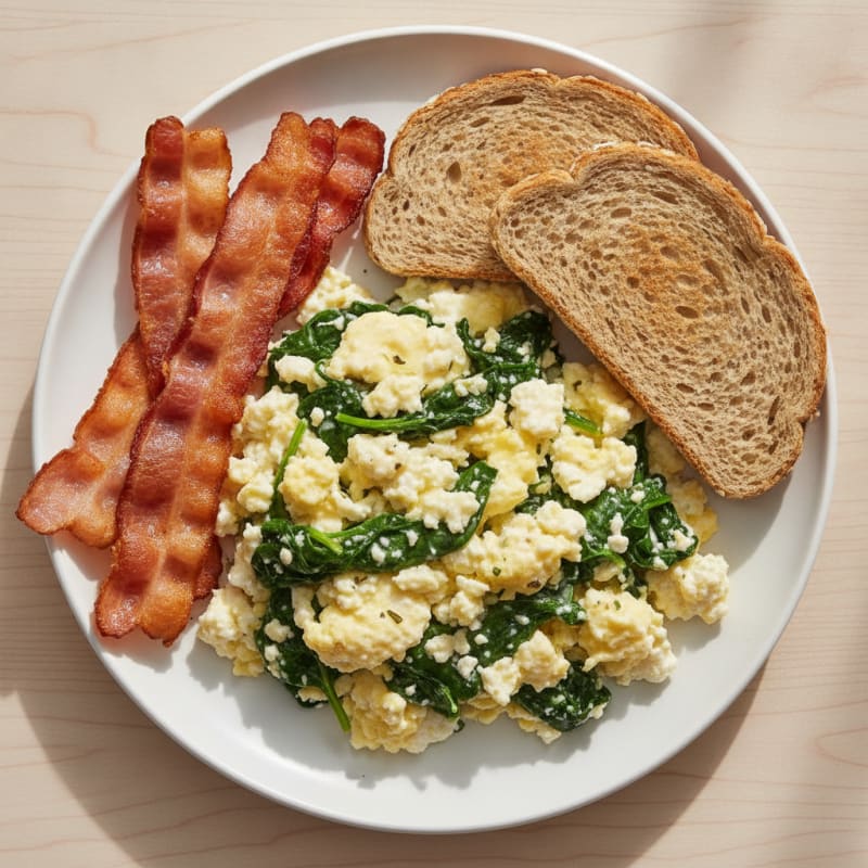 Cottage Cheese Scramble with Spinach and Turkey Bacon