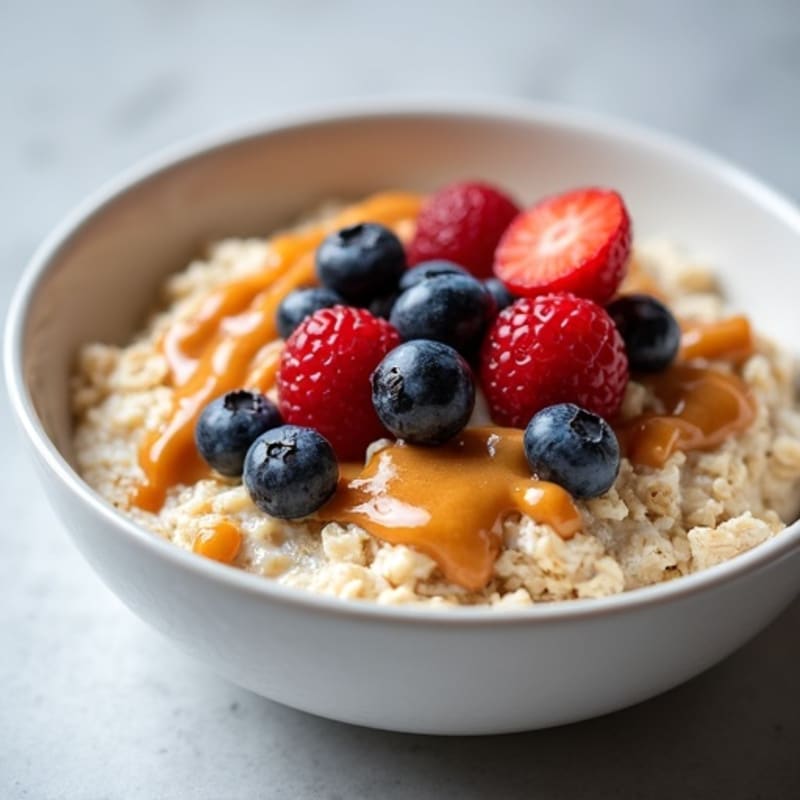 Creamy Cottage Cheese and Berry Protein Oats with Almond Butter
