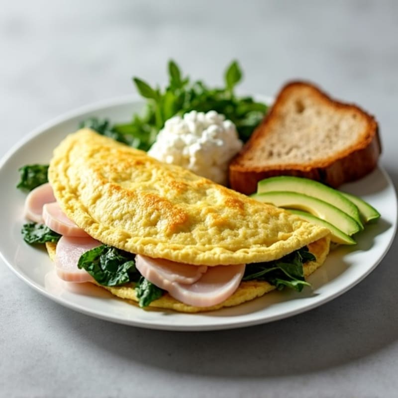 Egg White Spinach Omelette with Cottage Cheese and Sliced Turkey