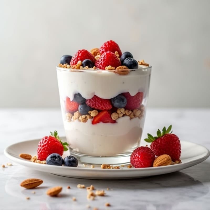 Greek Yogurt Protein Parfait with Mixed Berries and Almonds