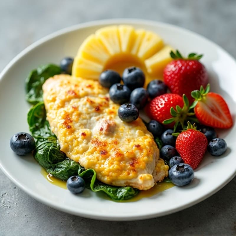 Chicken Egg White Scramble with Spinach and Blueberries