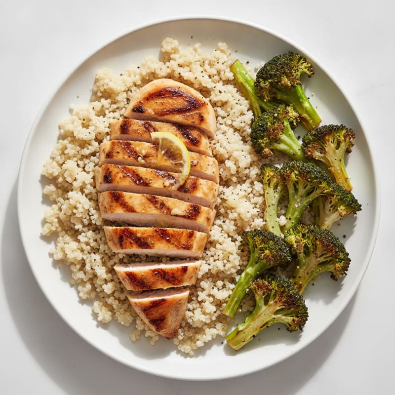 Grilled Chicken Breast with Quinoa and Roasted Broccoli