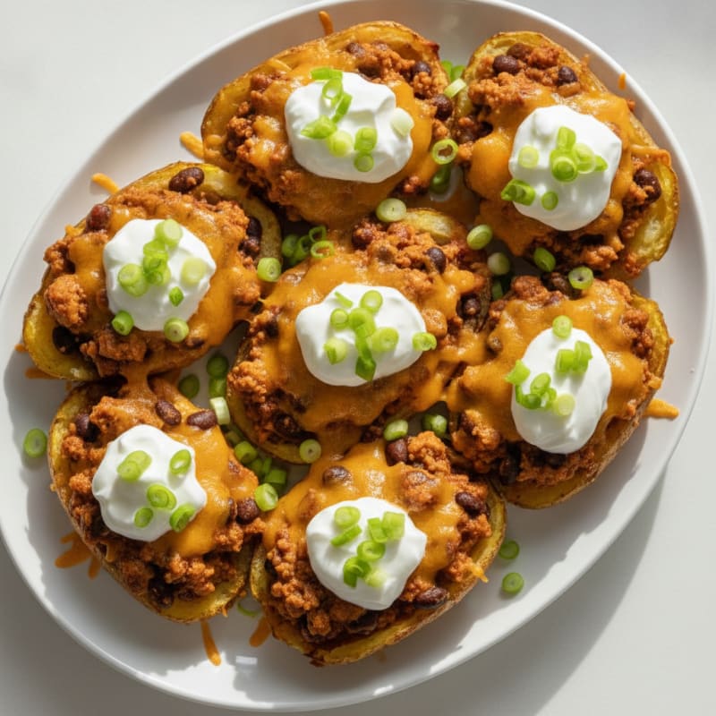 Loaded Chili Cheese Potato Skins