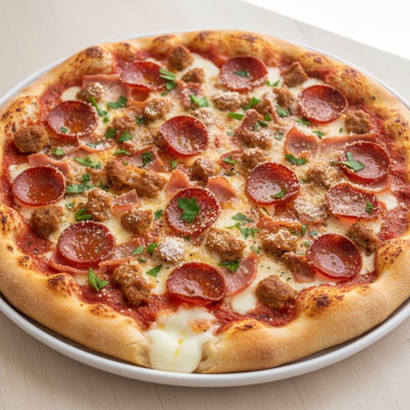 Hearty Meat Lovers Stuffed Crust Pizza
