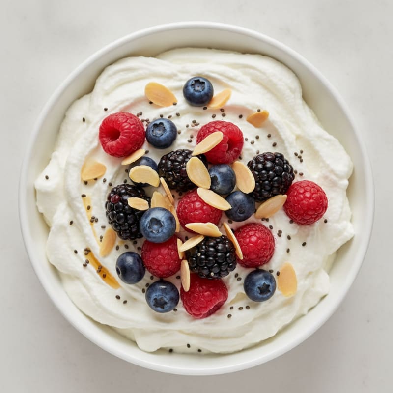 Greek Yogurt Protein Mousse with Mixed Berries