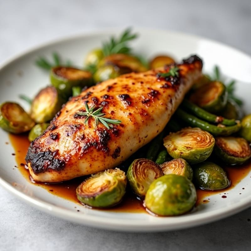 Roasted Chicken with Balsamic Glazed Crispy Brussels Sprouts
