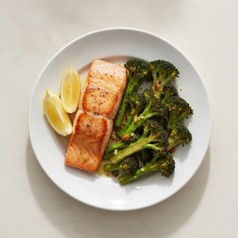 Seared Salmon with Roasted Broccoli and Lemon