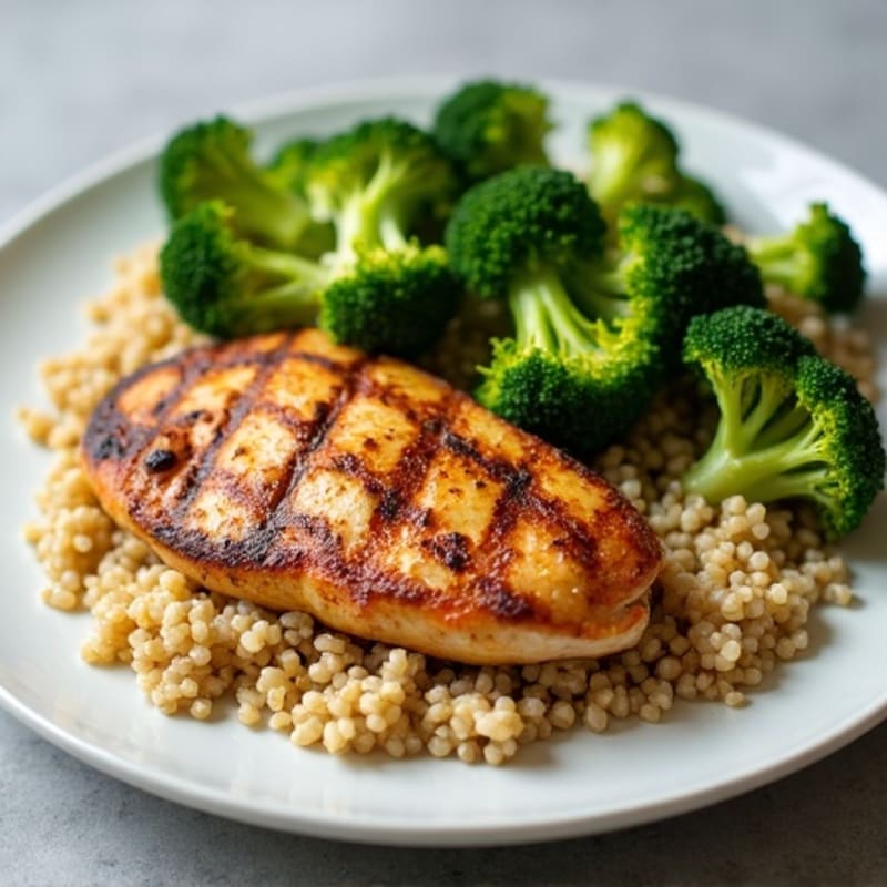 Grilled Chicken Breast with Quinoa and Steamed Broccoli