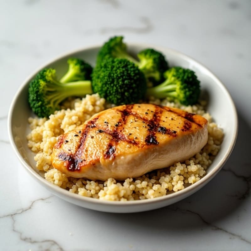 Grilled Chicken Breast with Quinoa and Roasted Broccoli