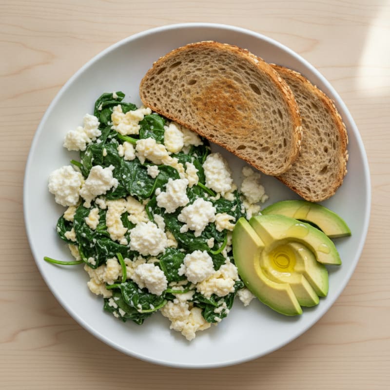 Egg White and Spinach Scramble with Cottage Cheese
