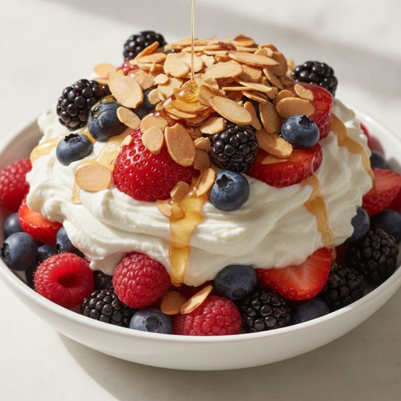 Greek Yogurt Protein Parfait with Mixed Berries and Almonds