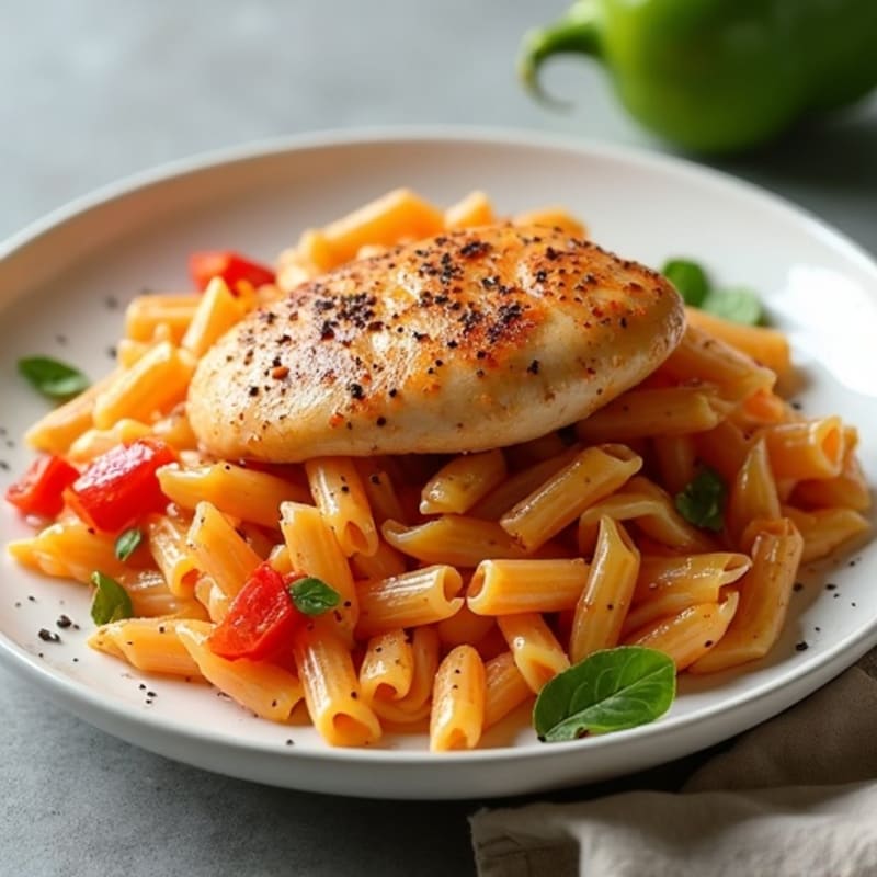 Spicy Chicken with Creamy Bell Pepper Pasta