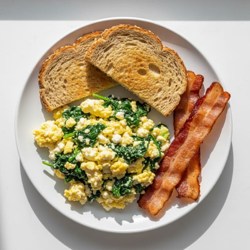 Cottage Cheese Scramble with Spinach and Turkey Bacon