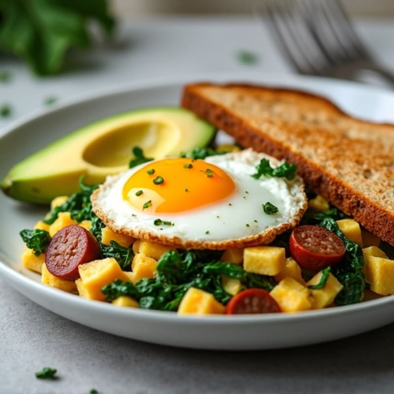Egg White Scramble with Turkey Sausage and Spinach