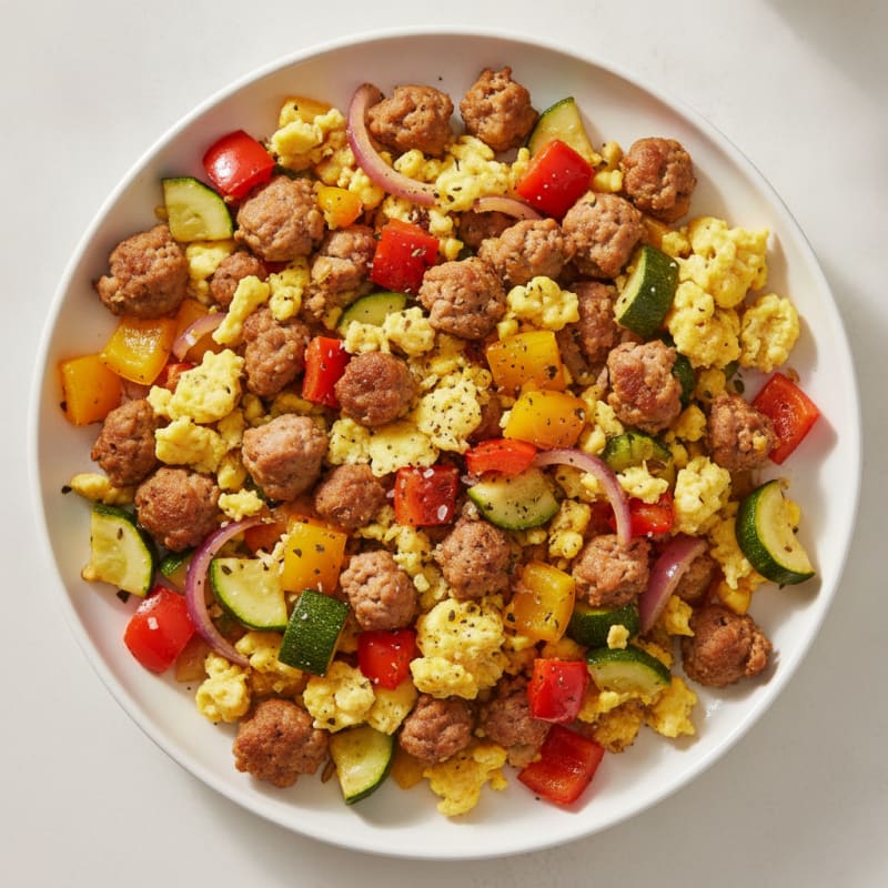 Sheet Pan Sausage and Veggie Scramble