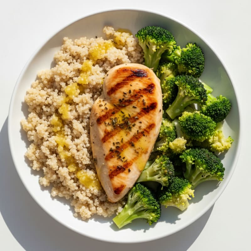 Grilled Chicken Breast with Quinoa and Steamed Broccoli