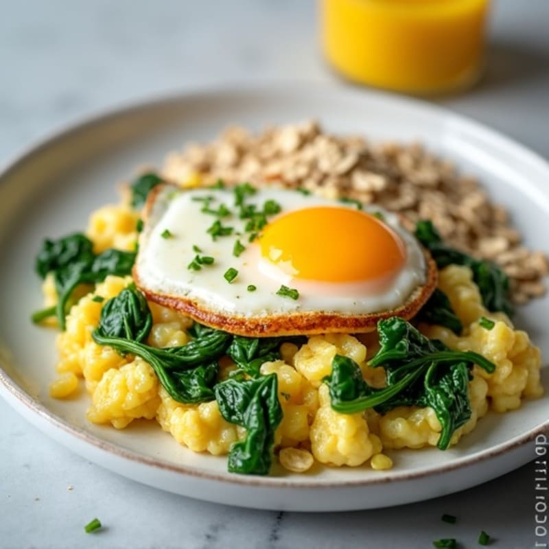 Egg White and Spinach Scramble with Cottage Cheese and Oatmeal