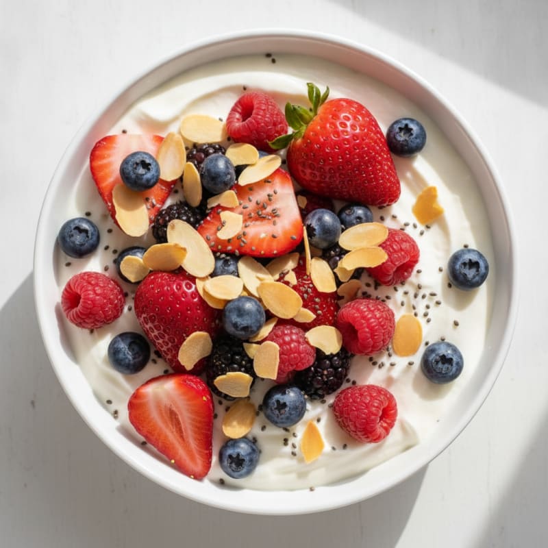 Creamy Greek Yogurt with Protein Powder and Fresh Berries
