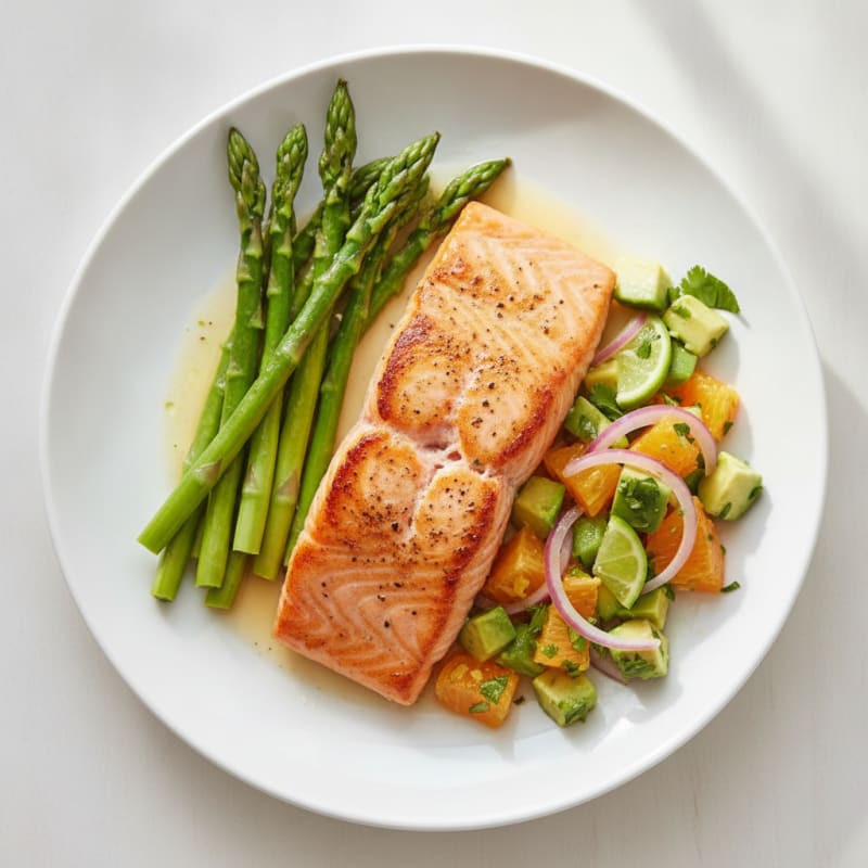 Seared Salmon with Steamed Asparagus and Citrus Salsa