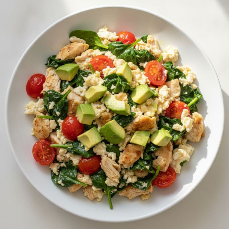 Chicken Egg White Scramble with Spinach and Tomatoes