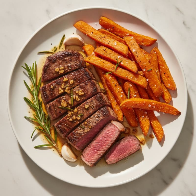 Pan-Seared Steak with Sweet Potato Fries