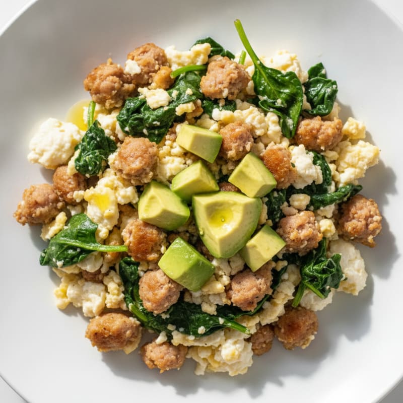 Egg White Scramble with Turkey Sausage and Spinach