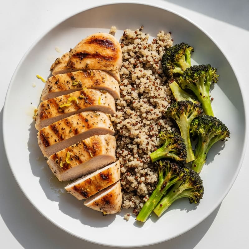 Grilled Chicken Breast with Quinoa and Roasted Broccoli