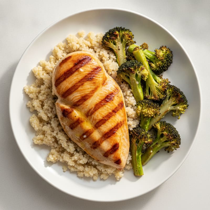 Grilled Chicken Breast with Quinoa and Roasted Broccoli