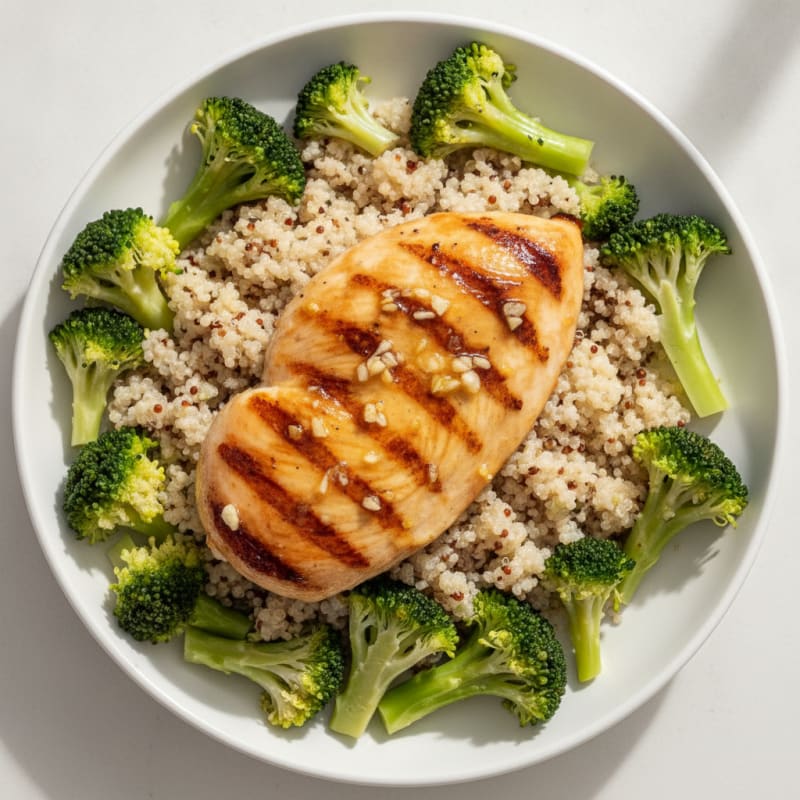 Grilled Chicken Breast with Quinoa and Steamed Broccoli