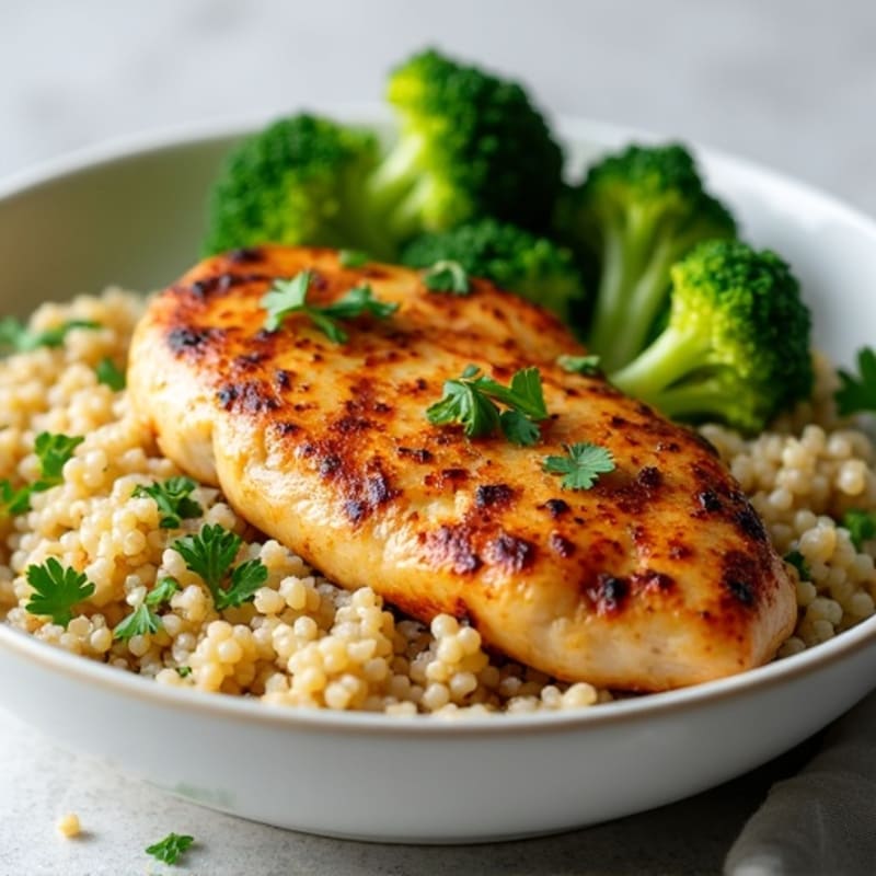 Grilled Chicken Breast with Quinoa and Steamed Broccoli