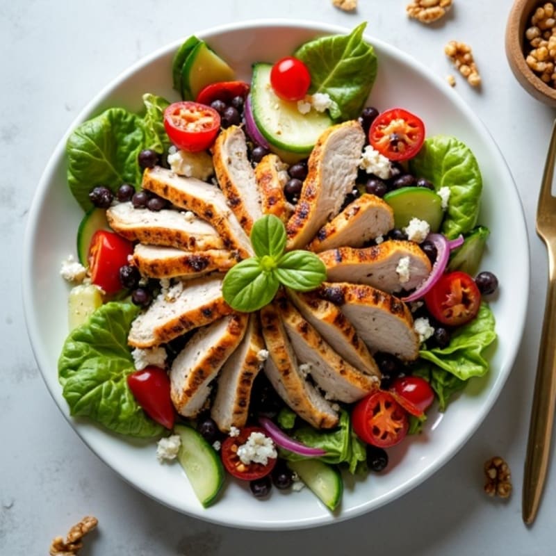 Grilled Chicken and Black Bean Salad with Crunchy Vegetables and Feta
