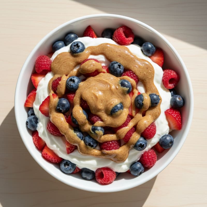 Greek Yogurt Protein Parfait with Mixed Berries and Almond Butter
