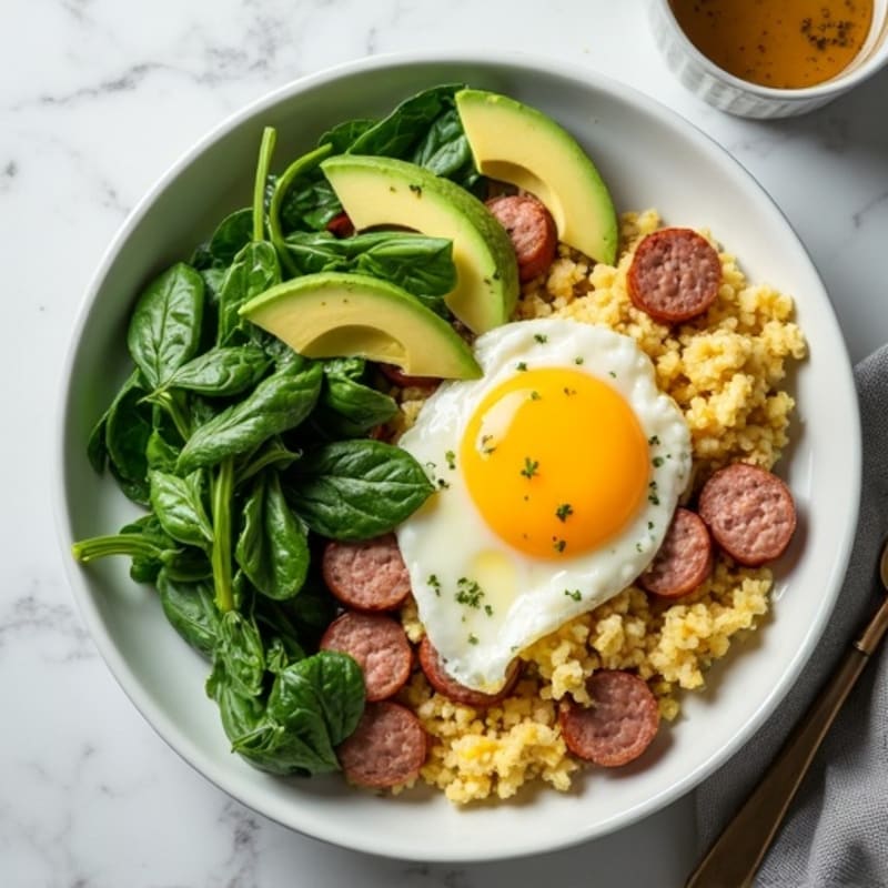 Egg White and Spinach Scramble with Turkey Sausage