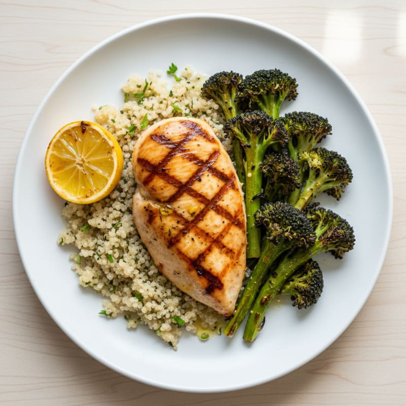 Grilled Chicken Breast with Quinoa and Roasted Broccoli
