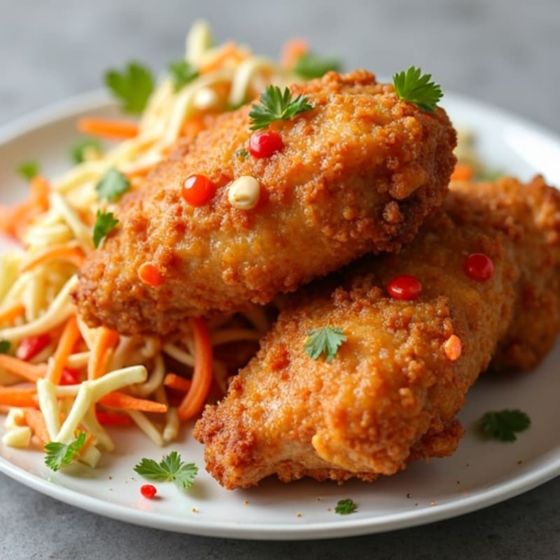 Crispy Air-Fried Chicken Thighs with Spicy Peanut Slaw
