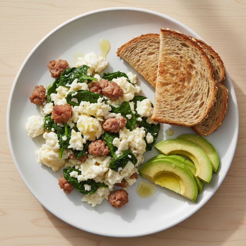 Egg White Scramble with Turkey Sausage and Spinach