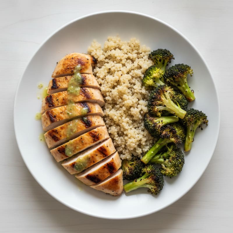 Grilled Chicken Breast with Quinoa and Roasted Broccoli