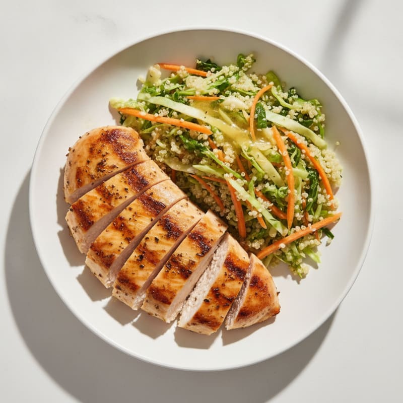 Grilled Chicken Breast with Crunchy Cabbage Slaw and Quinoa
