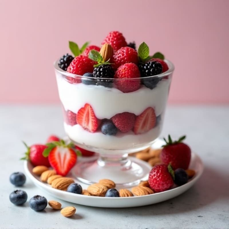 Greek Yogurt Protein Parfait with Mixed Berries and Almonds